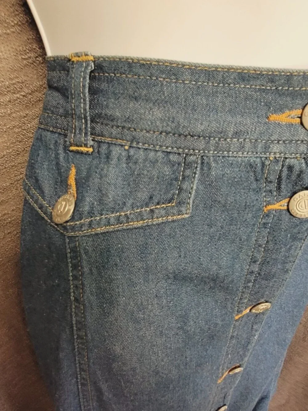Vintage 90s Denim Maxi Skirt Jean Skirt 20W Y2K Button Front A Line Elastic Back - Picture 10 of 16